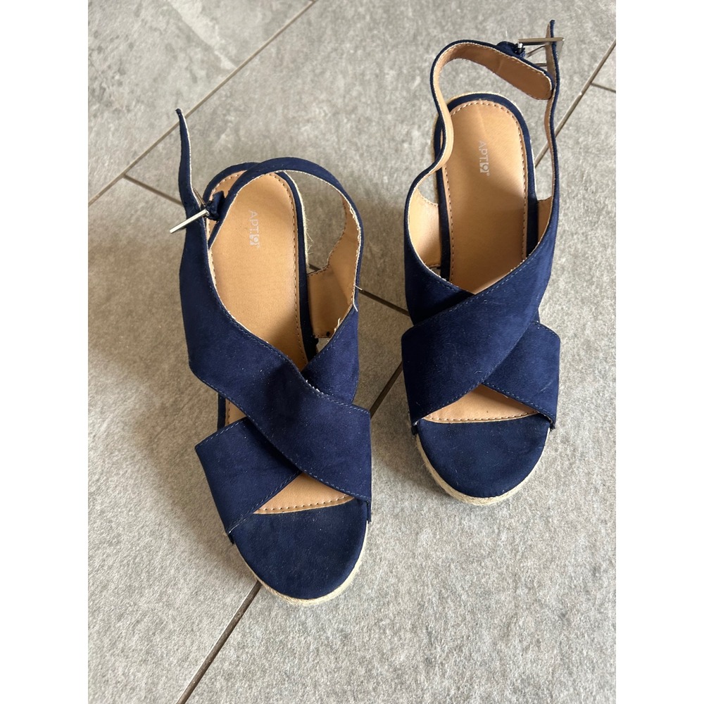 Apt. 9 Womens Navy Blue Suede Criss Cross Espadrille Wedge Sandals Size 8